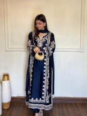Premium Satin Rayon Long Kaftan Set with Embroidered Dupatta
