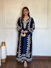 Premium Satin Rayon Long Kaftan Set with Embroidered Dupatta - Image 4
