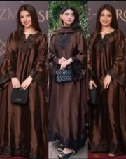 Designer Satin Mul Chandheri Kaftan Set with Embroidered Palazzo & Dupatta - Image 5