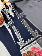 Premium Satin Rayon Long Kaftan Set with Embroidered Dupatta - Image 6