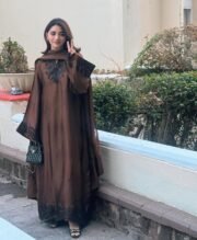 Designer Satin Mul Chandheri Kaftan Set with Embroidered Palazzo & Dupatta - Image 4