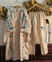 Premium Roman Glass Long Kaftan Set with Sequins & Chiffon Georgette Dupatta - Image 3