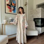 Premium Roman Glass Long Kaftan Set with Sequins & Chiffon Georgette Dupatta