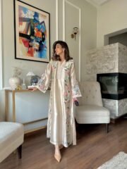 Premium Roman Glass Long Kaftan Set with Sequins & Chiffon Georgette Dupatta