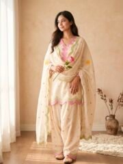 Designer Mal Chanderi Cotton Farshi Salwar Set with Multi-Needle Embroidery