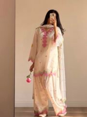 Designer Mal Chanderi Cotton Farshi Salwar Set with Multi-Needle Embroidery - Image 2